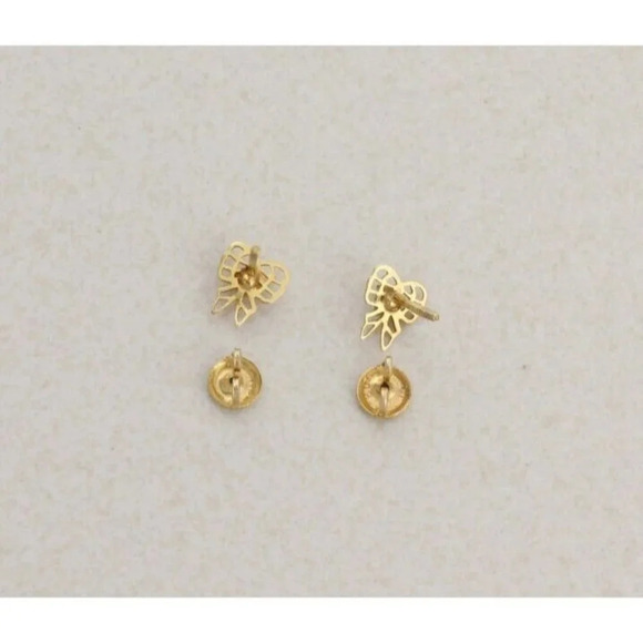 10k Yellow Gold Cubic Zirconia Bow Earrings Stud Post Screw Back Adult or Child - Picture 2 of 5